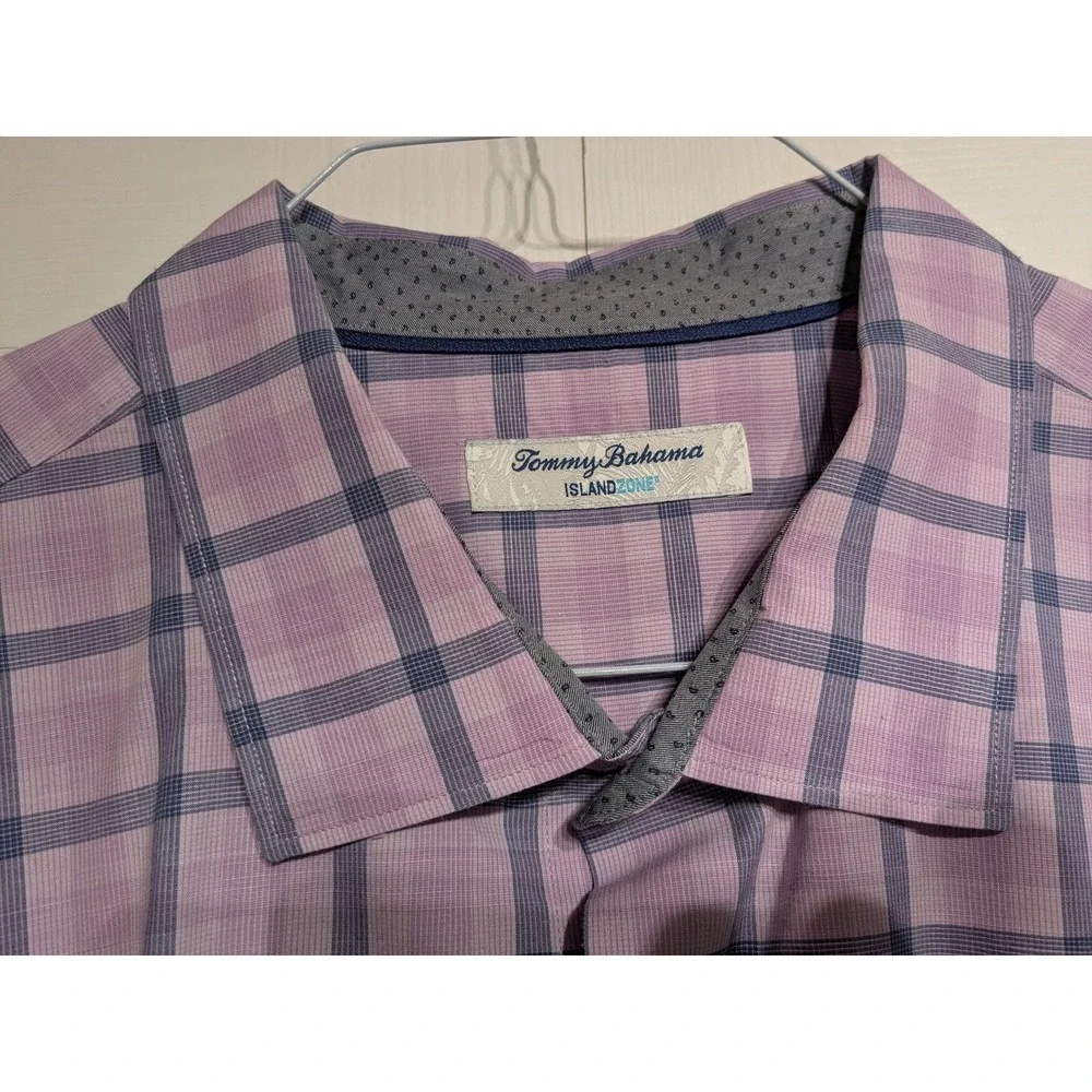 Tommy Bahama‎ Shirt Mens 2XL Purple Blue Check IslandZone Button Up Long Sleeve